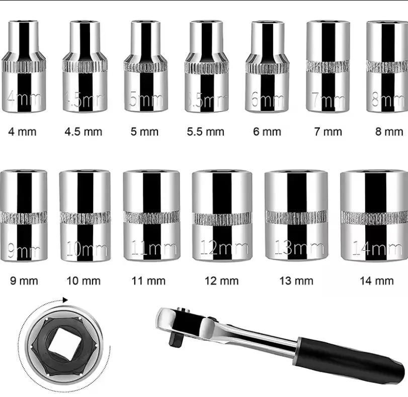 46pcs Car Repair Tool Kits Combination Ratchet Torque Spanner Metalworking 1/4-Inch Socket Wrench Set Auto Repair Mechanic Tools