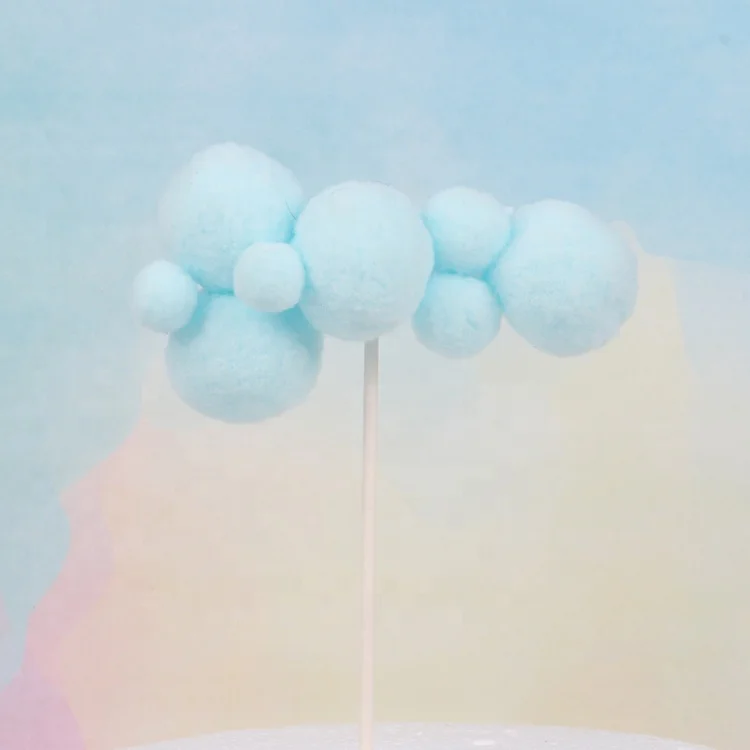 Wholesale Kids Favors Birthday Cloud Cake Decoration party supplies Pompom Ball Balloon Birthday Plug-In White Cloud Cake Topper