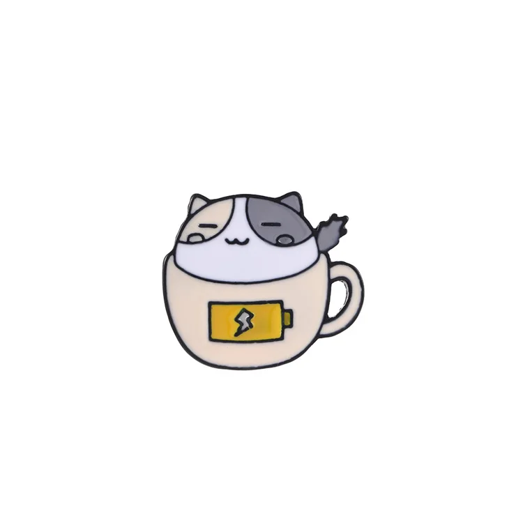 New arrival wholesale soft lapel pins custom coffee cup cat enamel pin set