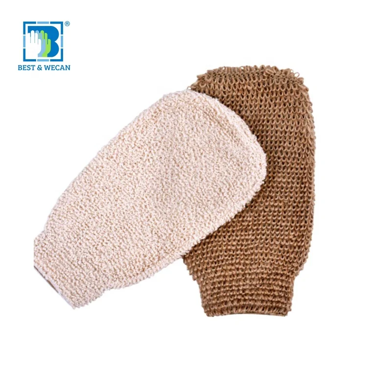 Best&Wecan Custom Reusable Natural Hemp Scrubber Body  Mitt Bath Exfoliating Glove