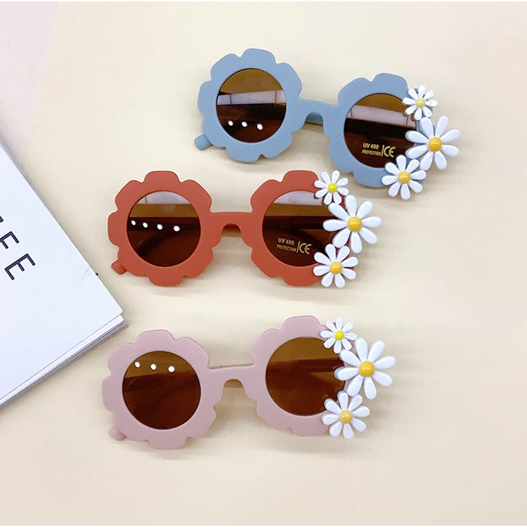 Wholesale Sunglasses Trendy Girl Girls Round Party Jewel Fashion Sun Uv400 Flower Kids Glasses