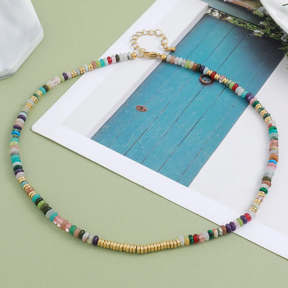 Real Gold Plated Custom DIY Jewelry Fashion Y2K Natural Stone rainbow Tennis Necklace Women