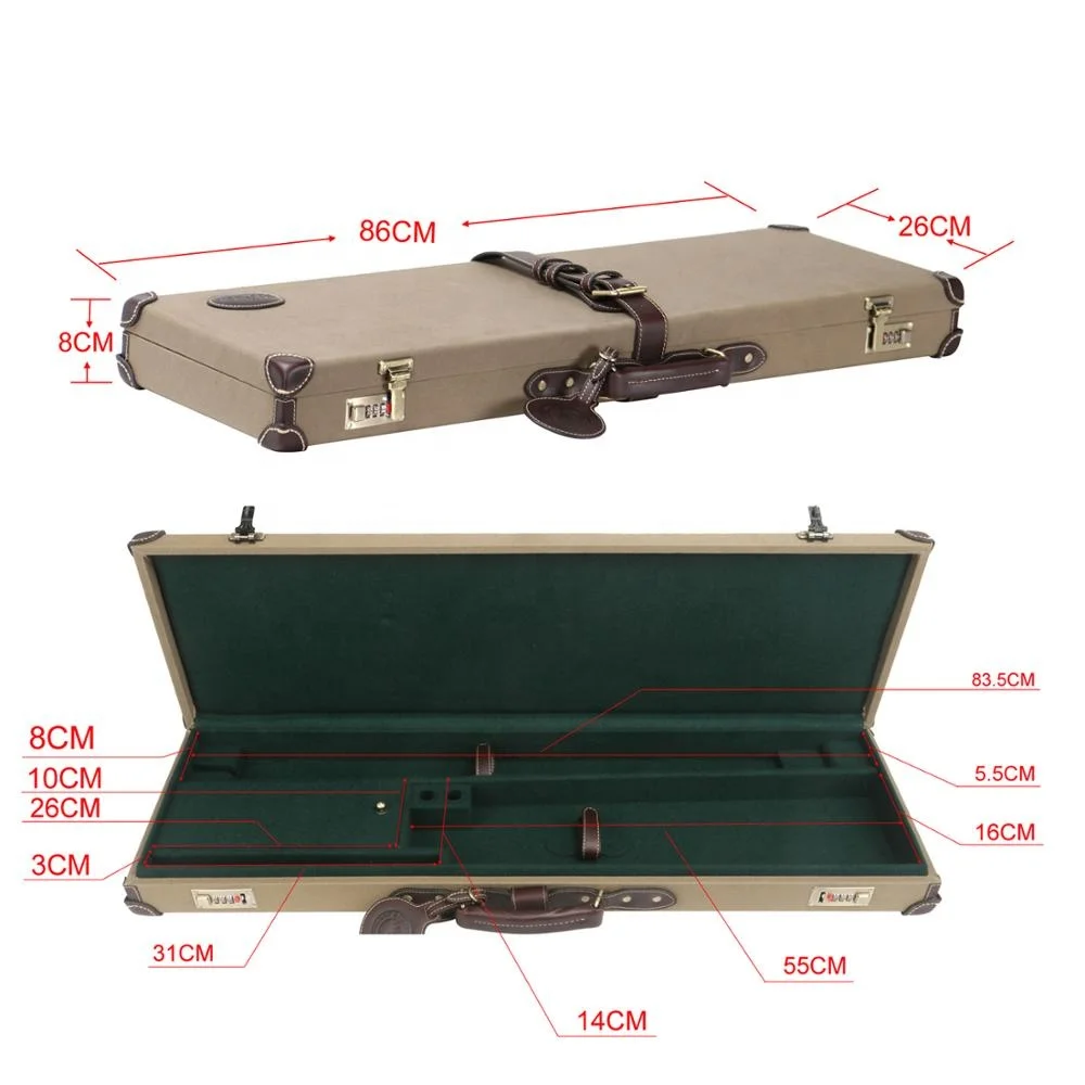 Tourbon Universal Side-by-Side Wooden Hard Gun Case over under with Key Lock for Hunting in Canvas and Leather