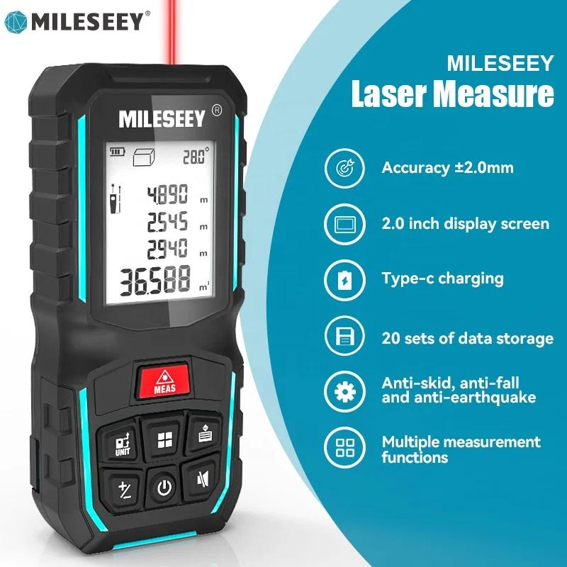 G2 Mileseey High Precision Removable Pocket Clip Handheld Smart Digital 100M Laser Measure Distance