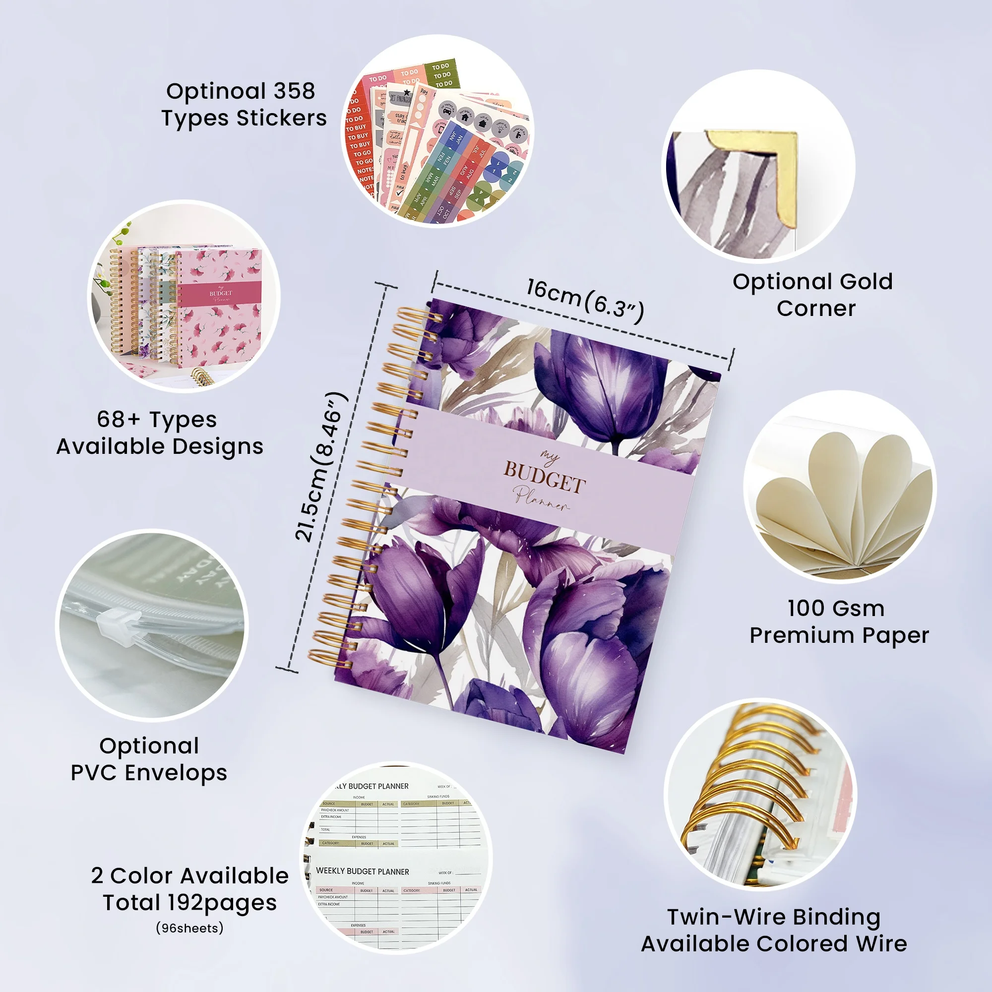 Small Batch Custom 2025 2026 Spiral Notebooks Inspirational Expense Tracker Undated Financial Budget Planner With Cash Envelopes