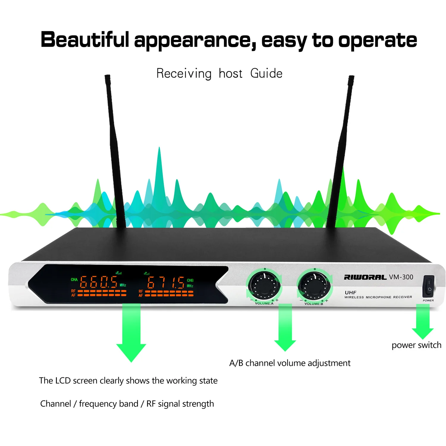 VM300 professional 1to 2 portable cordless microphone professional uhf wireless for stage