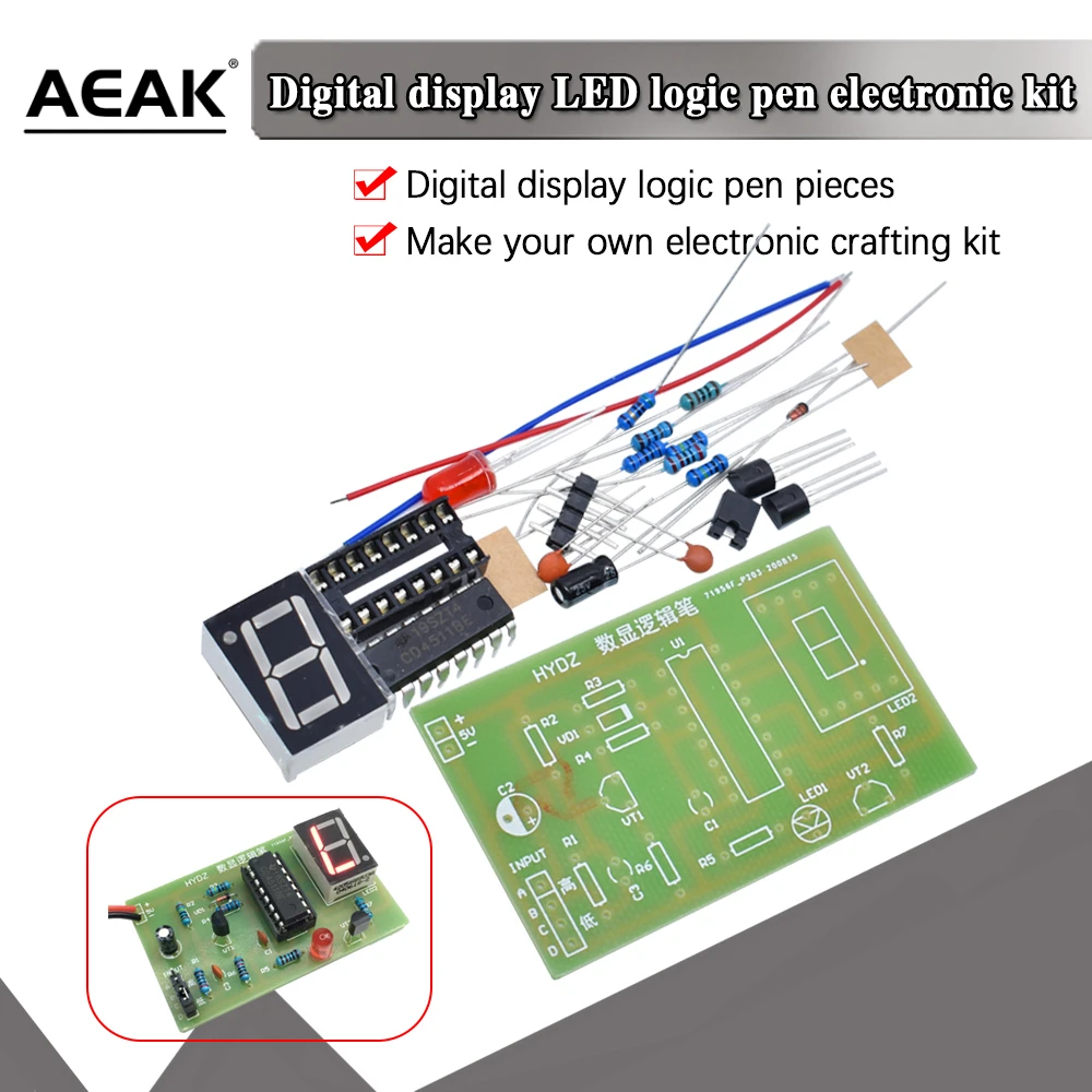 AEAK DIY LED pcb Digital Display LED Logic Pen Electronic Kit High and Low Level Test Circuit Soldering Practice Board Kit