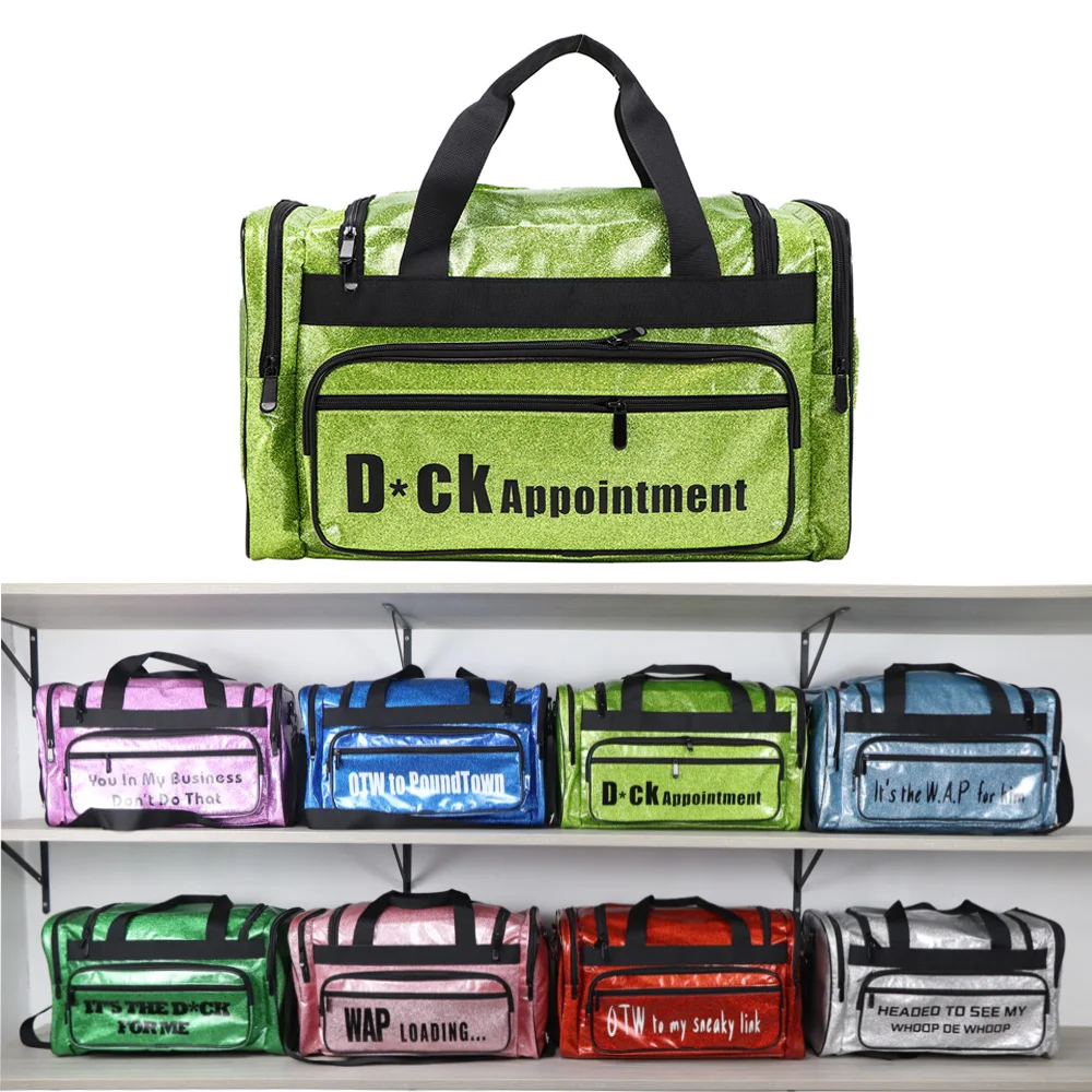 Wholesale spend a night bag overnight bling duffle handbag dry and wet Travel private label luxury glossy women spennanight bag