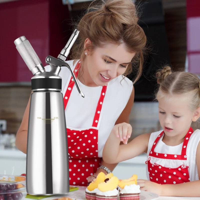 Easy to Clean Metal Cream Whipers BPA Free 1-Pint/500ml Whipped Cream Dispenser With English Instructions for Homemade Coffee