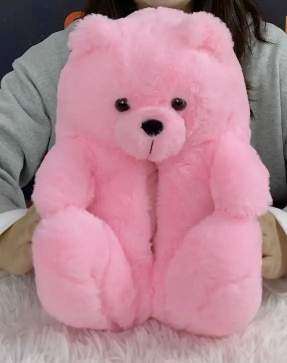 Drop shipping in stock high quality teddy bear slippers indoor and outdoor ladies non-slip bear plush slippers