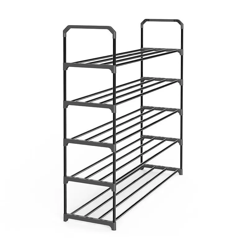 Five Tiers Stainless Steel Black Modern Design Multifunctional Shoe Rack With Space Saving Indoor