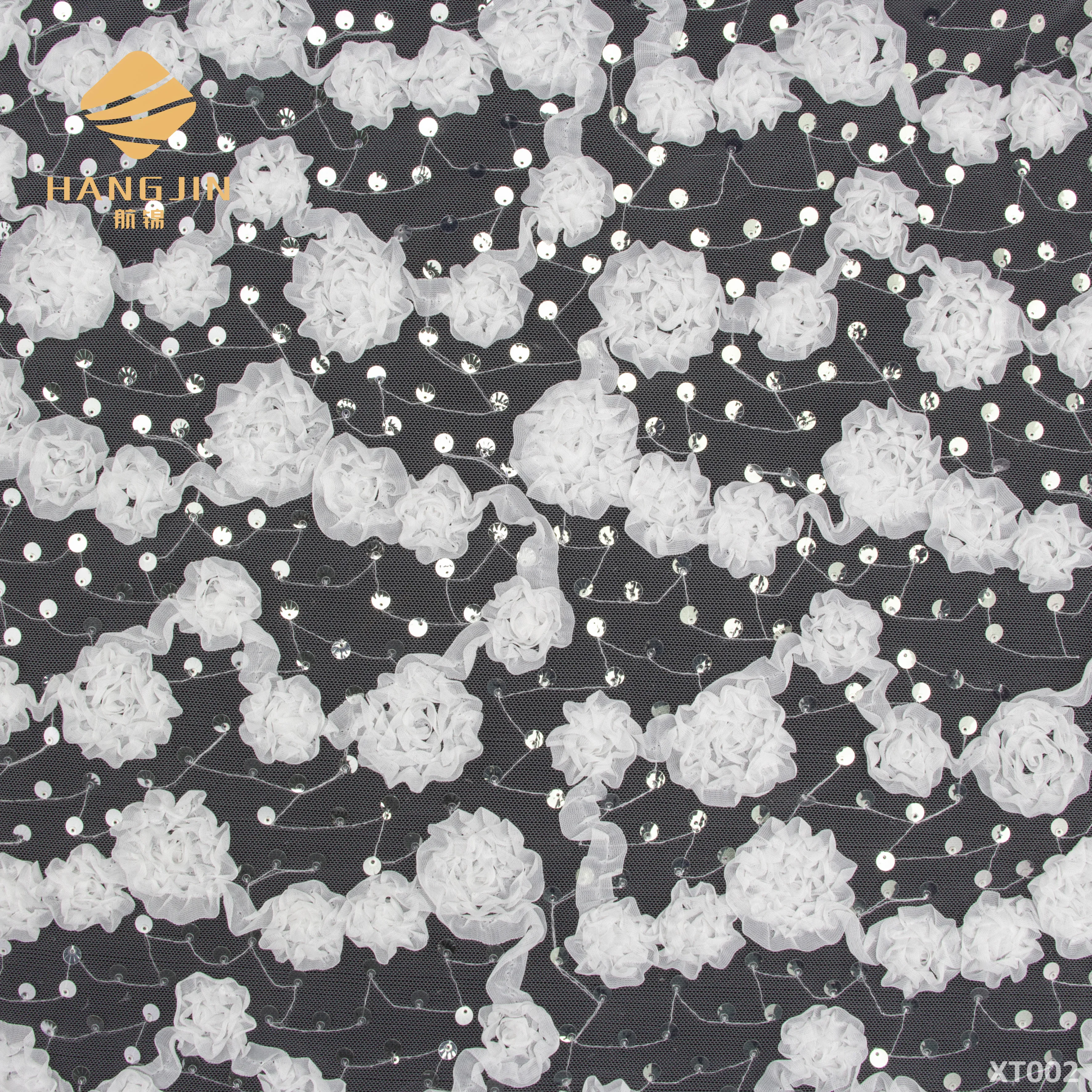 3D White Flower Rose Taping Coiling Cording Taping Embroidery Tulle Fabric with Sequins for Wedding Dress Gowns Dinner Dress