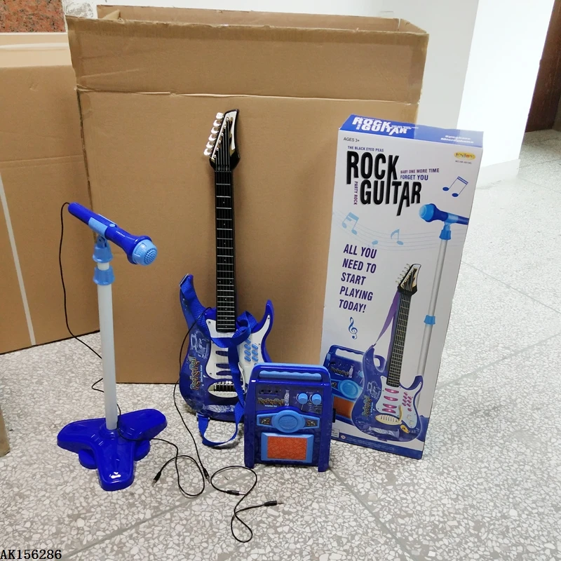Cheap Battery Operated Toy Musical tguitar set with microphone Luggage Skateboard Laptop Electric Rock  Electric Guitar Toys