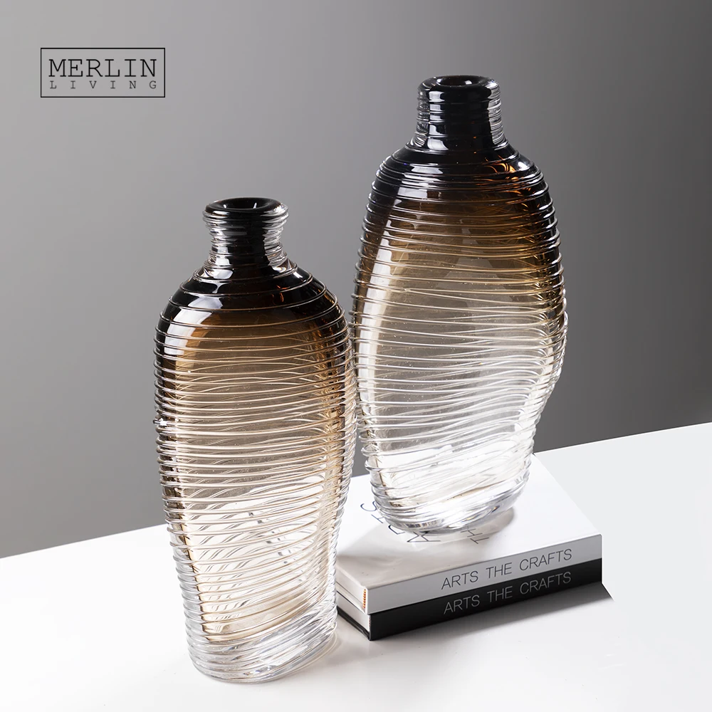 Мерлин жизни плавно меняющийся коричневый стеклянная ваза объемный полосатый художественная стеклянная ваза Декор для дома Декор Роскошная стеклянная ваза