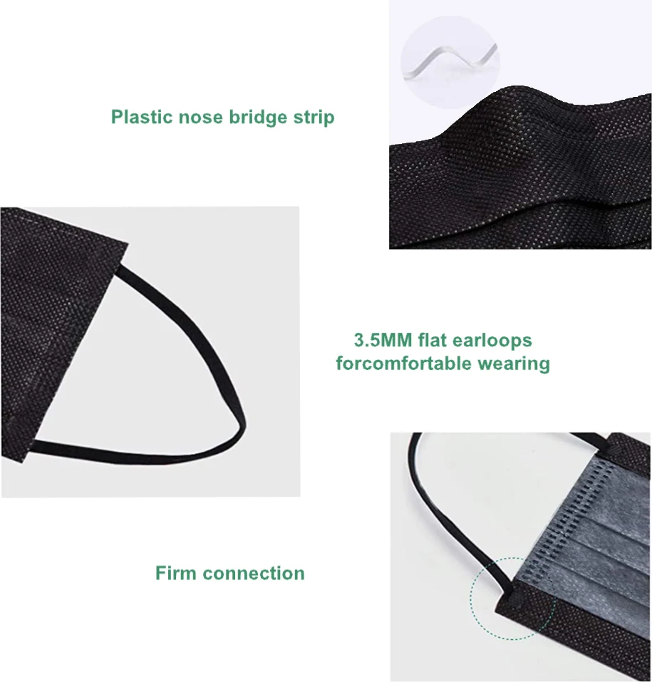  Facemask iir Interior 3 Layer Medical Masks Individual Packing Iir Mascarilla Black Disposable Face