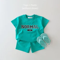 Casual Cartoon Kids Clothing Sets Summer Short Sleeve Letter Embroidery Baby Toddler Clothes Suit