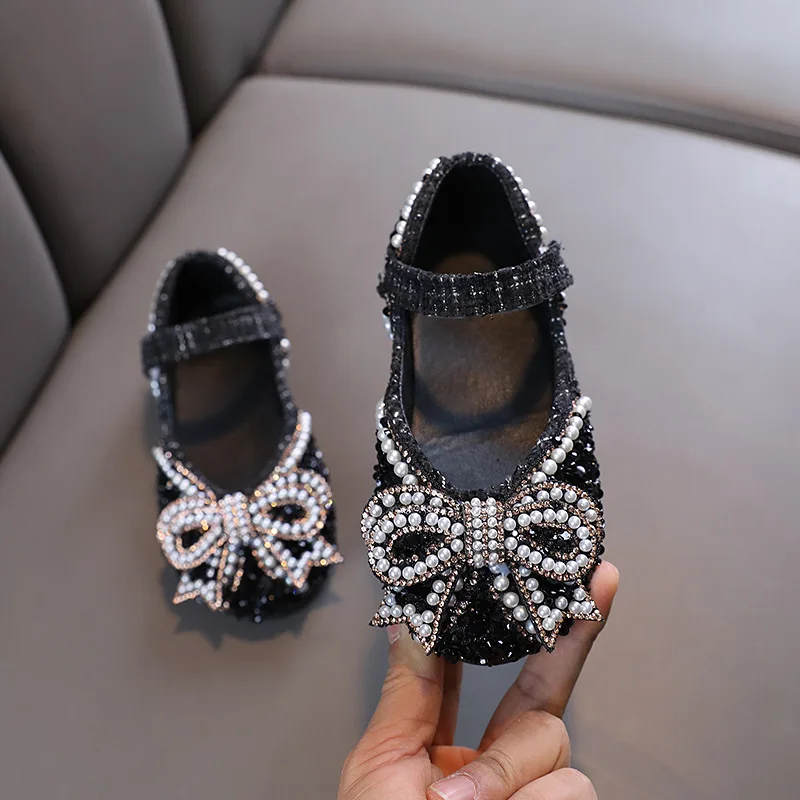 Girls Bow Princess Baby children students single shoe leather dance performance