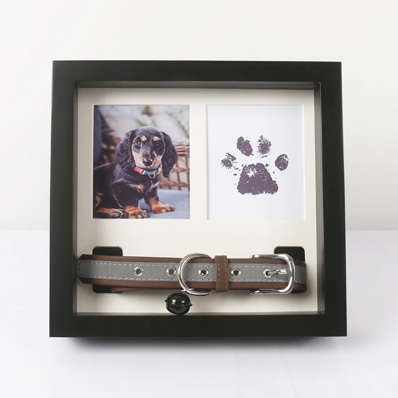 Pet collar photo frame Pet paw print commemorative clean washless printing table solid wood photo frame 2024 New product