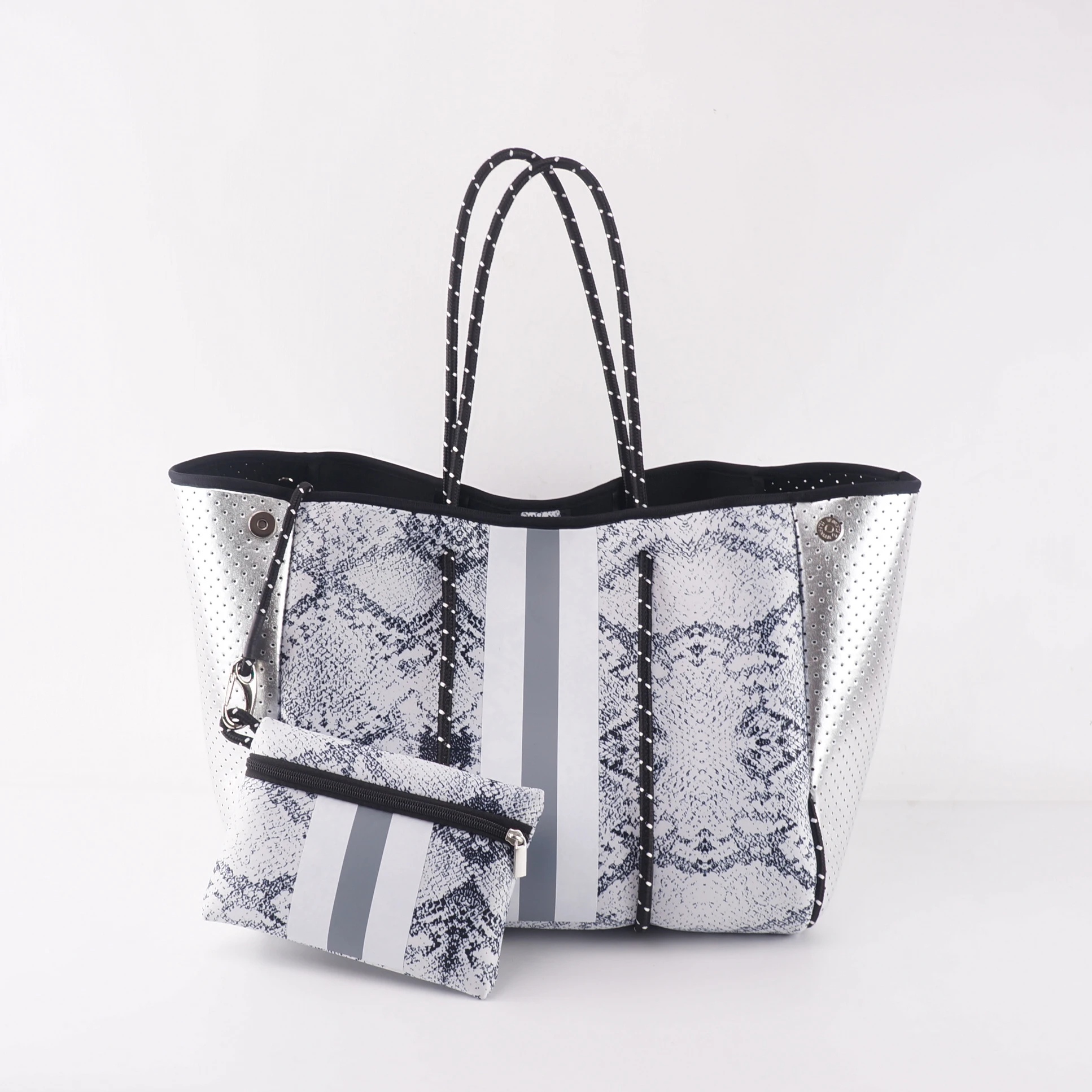 Fashion Camouflage Stripe Designer Neoprene Wholesale Beach Handbag Waterproof Neoprene Beach The Tote Bag