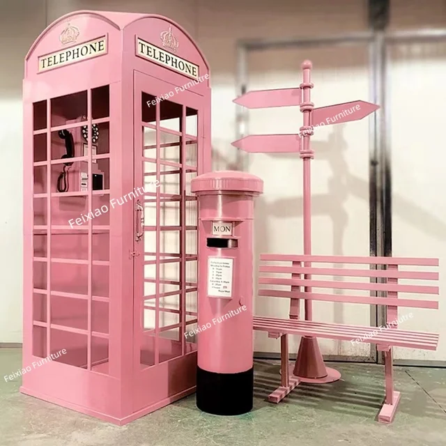 Pink Phone Booth Wedding Decoration Iron Crafts Outdoor Decoration Telephone Booth