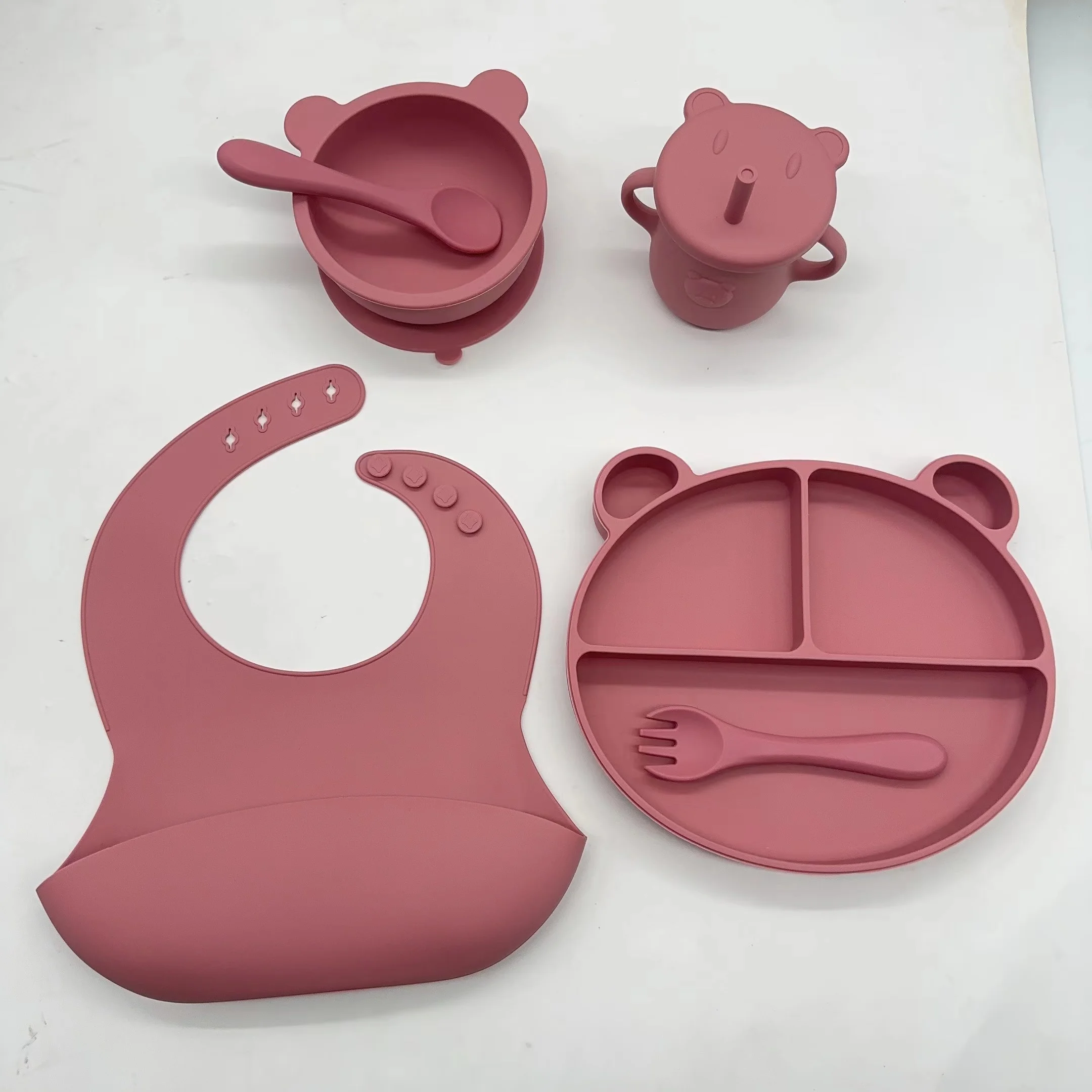 Bear Kid Dining Baby Bib Wholesale Low Price Golden Supplier Baby Silicone Feeding Set