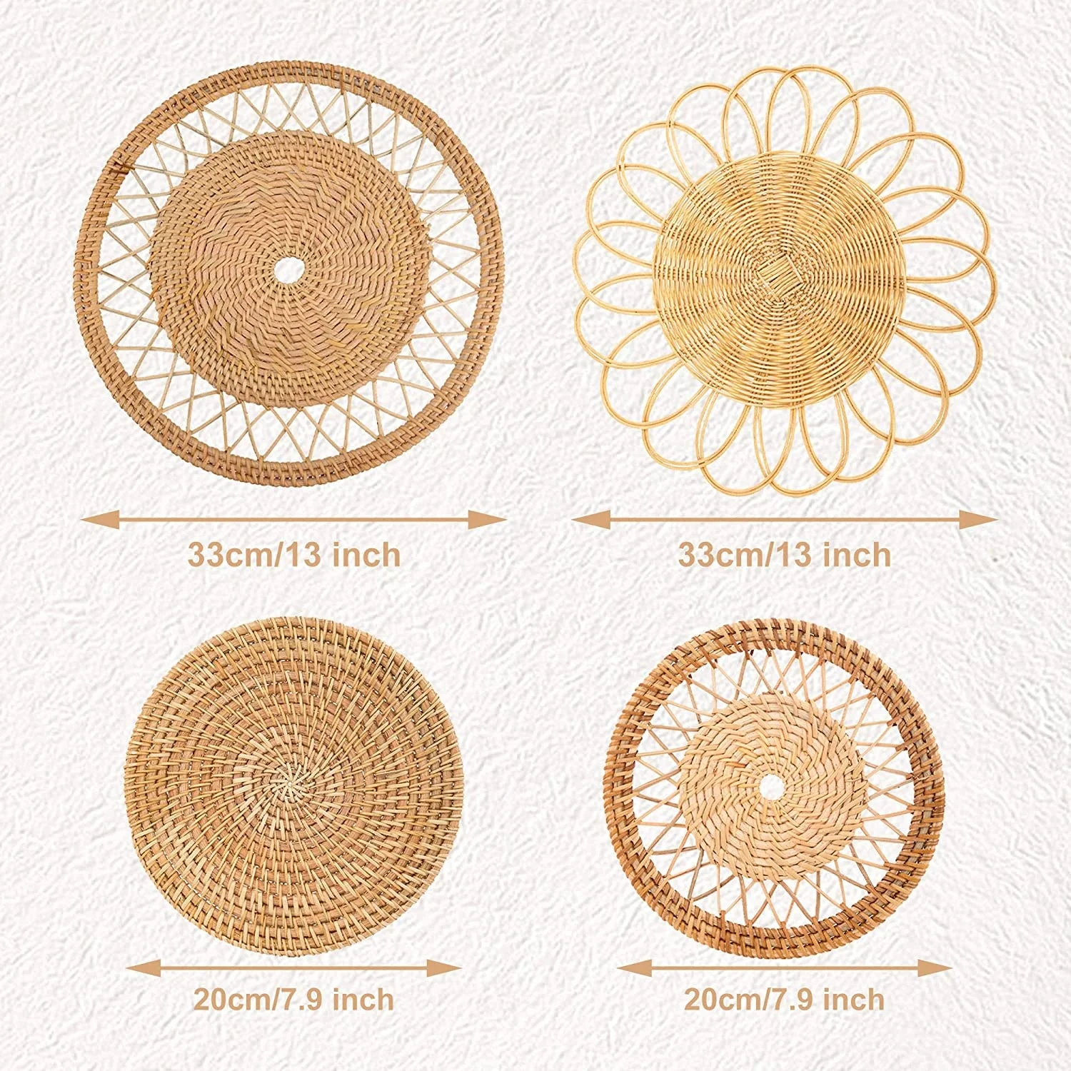 Wall Basket Decor Set Wicker Hanging Wall Basket with Rustic Design Handwoven Boho Rattan Seagrass Baskets for Decor Coaster