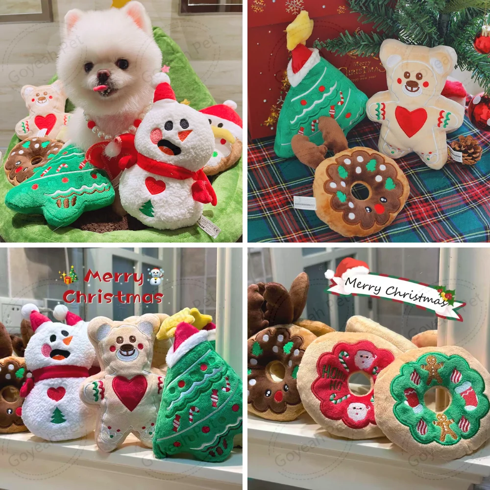 Merry Christmas Gift Dog Toys Santa Reindeer Snowman Squeaky Dog Plush Toy for Xmas