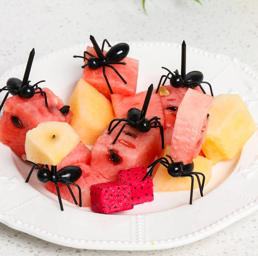 6 Pcs ABS Ant Moving Creative Shape Fruit fork Party Dessert Bread Stick For Bento Box Decoration Stick