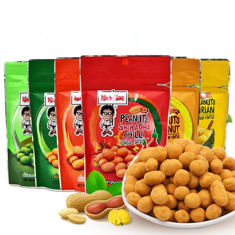 Koh-Kae 90g Delicious Roasted Peanuts BBQ Flavoured Shrimp Flavoured Beans Crunchy Hard Coated Peanut Snack in a Bag Packaging