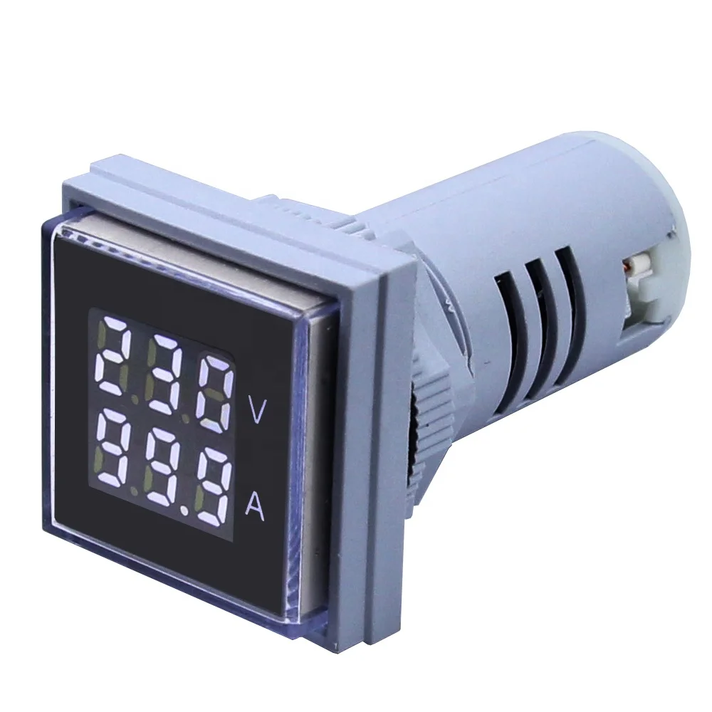 white Square V+A LED Display 22mm AC Meter Indicator 2 in 1 digital ammeter and voltmeter