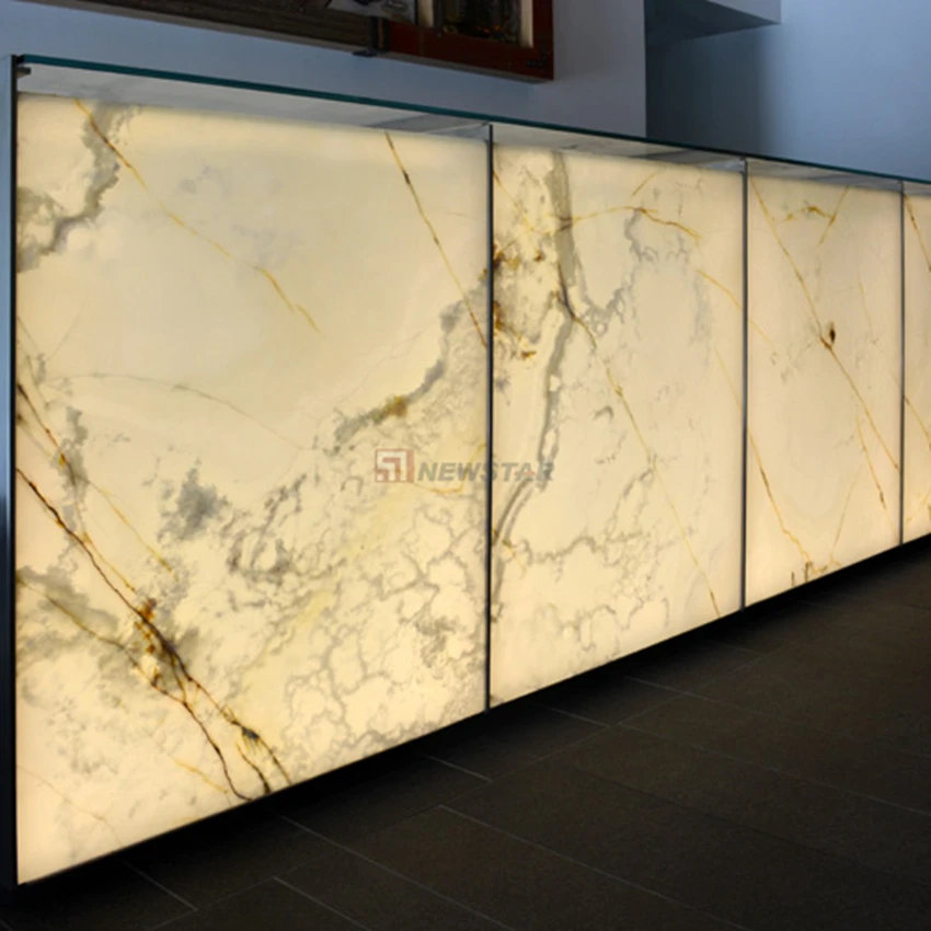 Newstar Natural Blue Onyx Backlight Translucency Stone Marble Reception Desk Hotel Counter Table