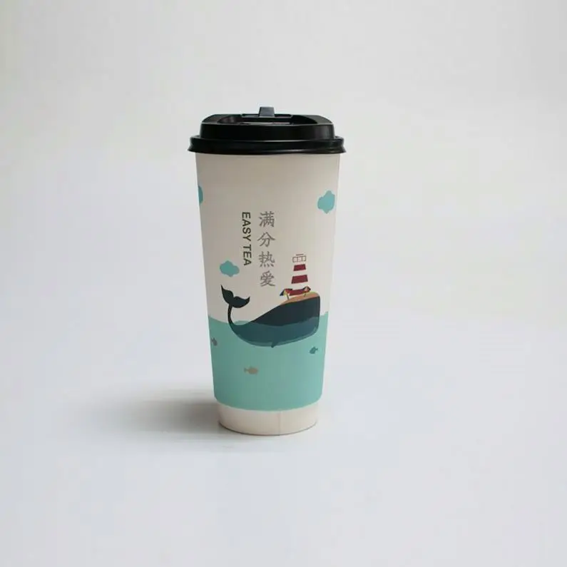 22OZ Custom Printing Logo Disposable Paper Coffee Cup Paper Cup For Hot And Cold Drinks With Plastic Lids For Drink