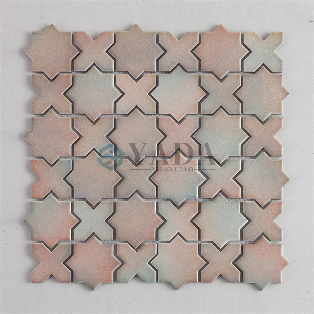 Глянцевая светло-зеленая глазурованная мозаичная керамическая настенная плитка со звездами и крестом