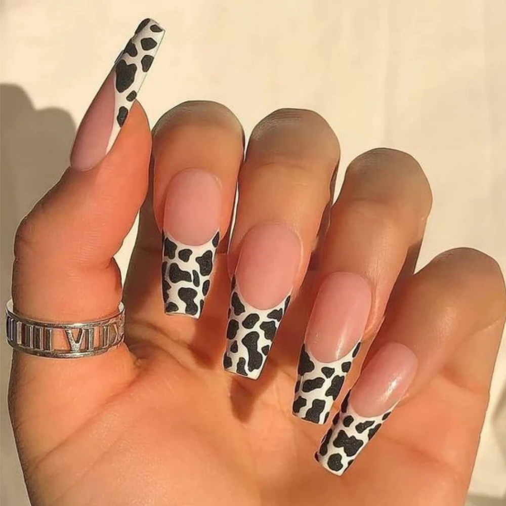 Press on Nail Tips Black and White Fake Acrylic Artificial Fingernails Salon Quality Press On Nails