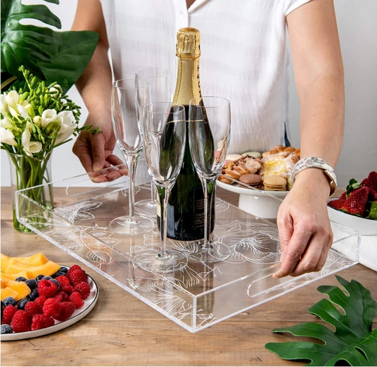 Factory Directly Wholesale Acrylic Modern Candy Kitchen Serving Tray With Bottom Pattern