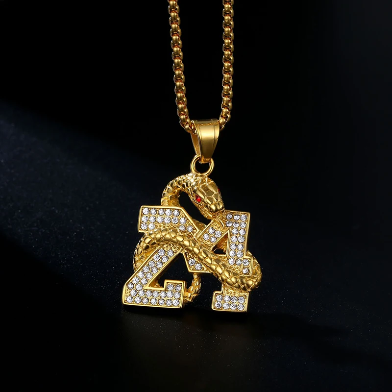 Jewelry Zircon Arabic Number Necklace Hips Hops Punk Full Rhinestone Crystal Coiled snake Number Stainless Steel Necklace