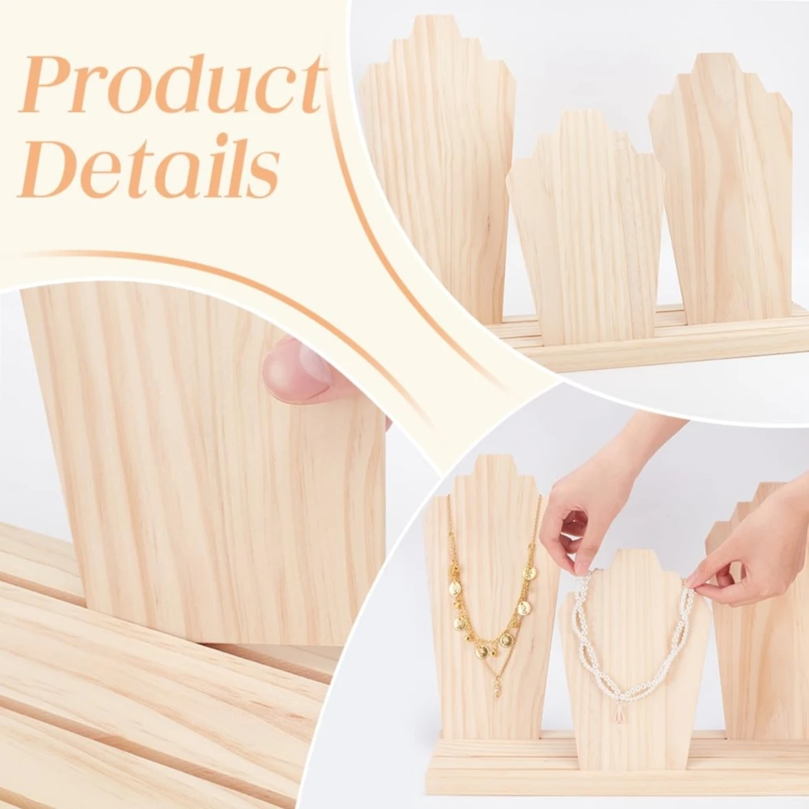 Single-Tier Freestanding Brown Wood Necklace Display Stand Easy Installation Jewelry Storage Easel Holder Rack