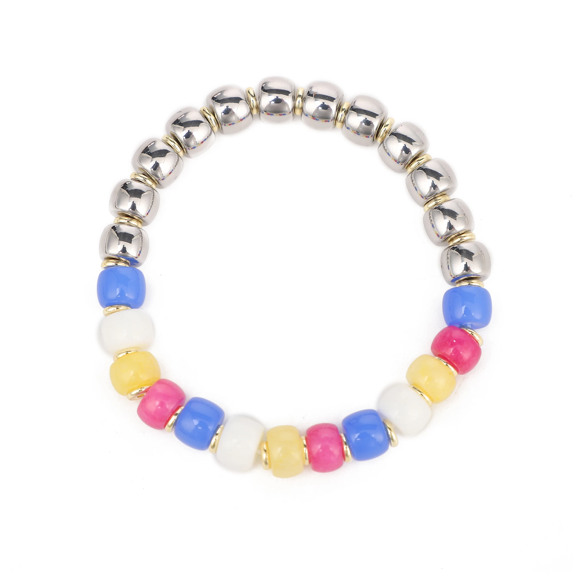 Hq 6X8MM Tile Enamel Elastic Beaded Bracelet With Pony Beads,Polish Barrel Crystal Beads,Natural Stone Beads Charms For Bracelet