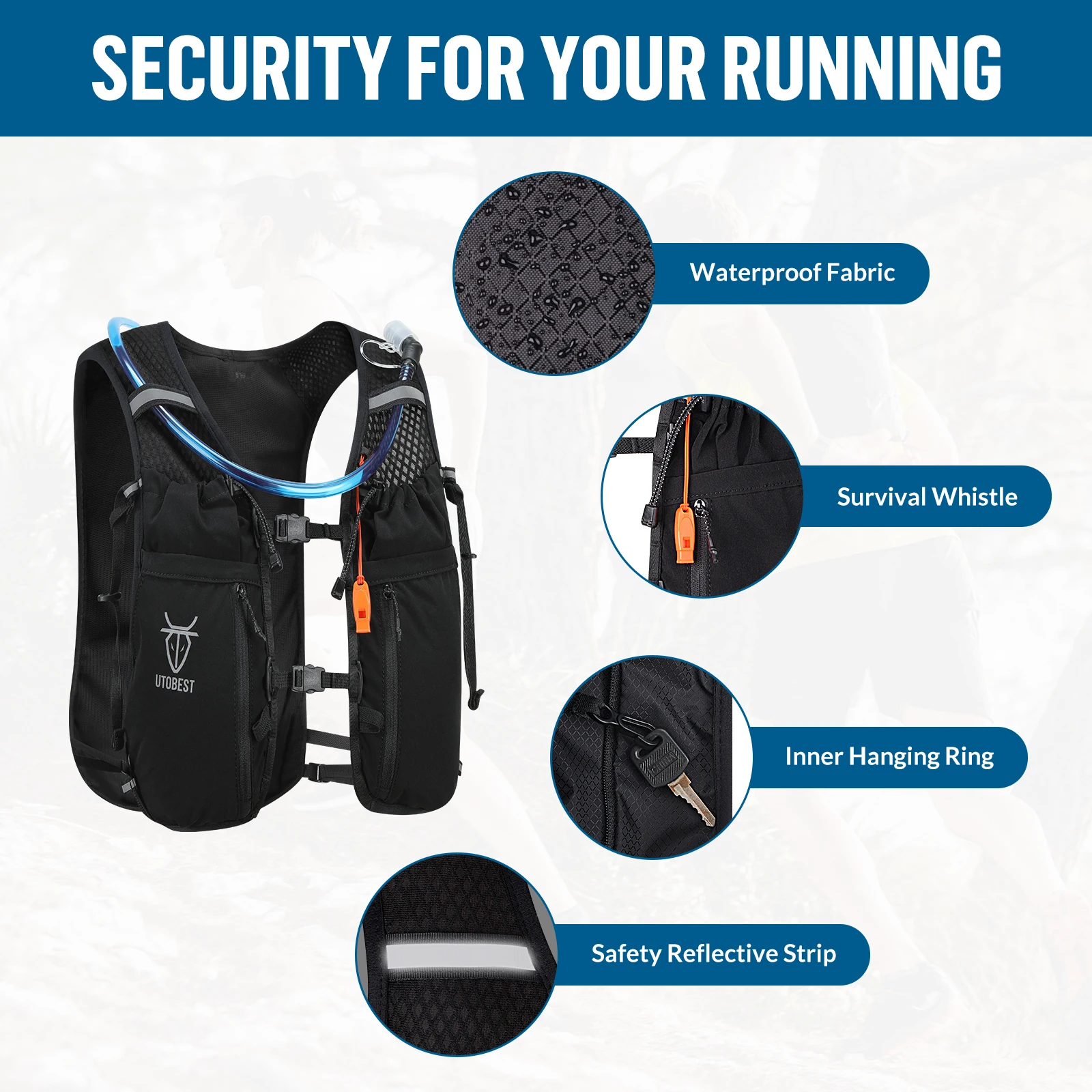UTOBEST 10L Running Vest Lightweight Hydration Pack with 2L Water Bladder Hiking Cycling