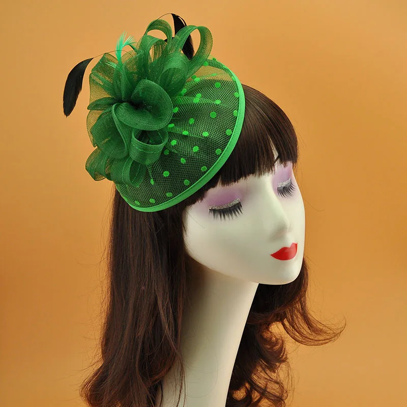 Women Bridal Wedding Headdress Dot Veil  Mesh Feather Hair Accessories Cocktail Headwear Evening Tea Party Derby Fascinators Hat