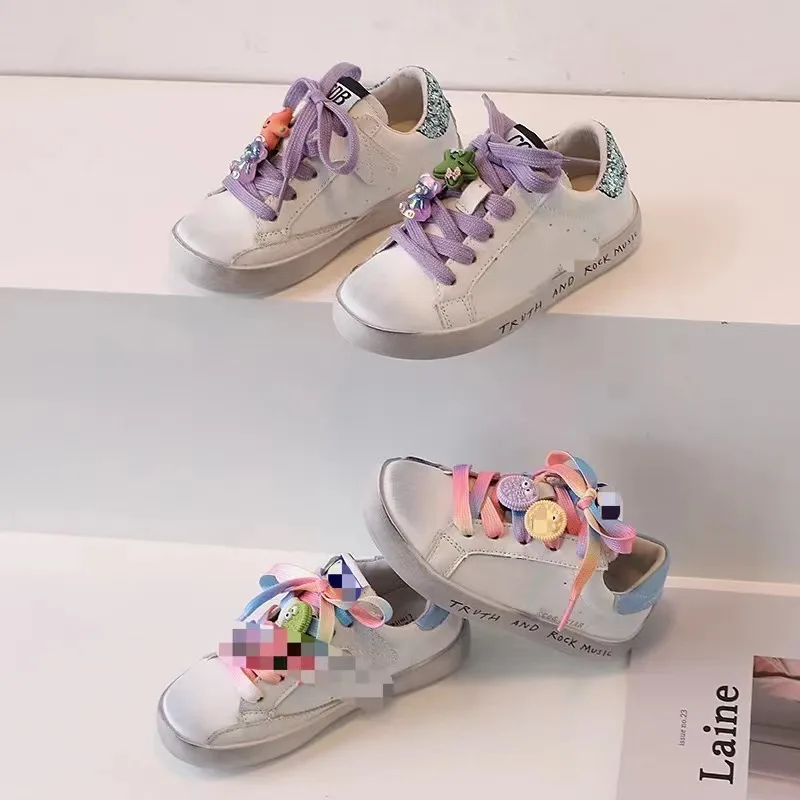 Fashion Comfortable Casual Shoes For Baby Girls Rubber Sole Kids Custom White Sports Shoes Star Brand Leather Children Sneakers