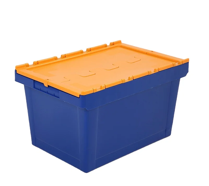 Food Turnover Box Crate Travel Storage Transport Colorful Attached Lid Crates Plastic Box Stackable Turnover Container