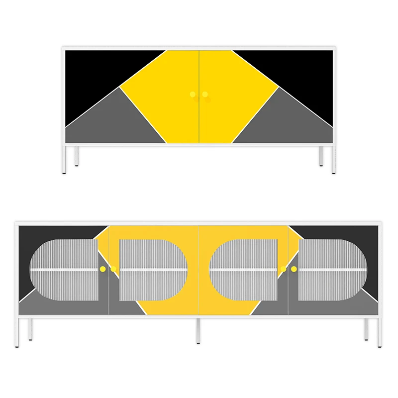 4 Door TV Stand Cabinets Floor Standing Modern TV Stand Furniture Living Room Low Metal Cabinet Storage Metal TV Rack Cabinet