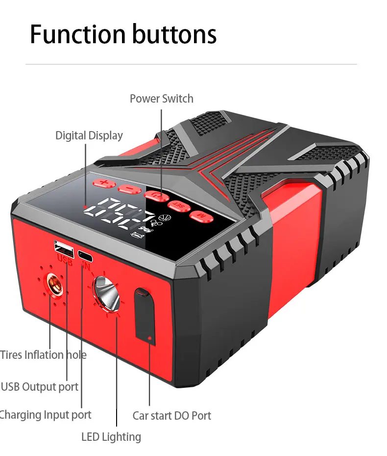 2023 Popular 4 In 1 Functions Portable Car High Power Jump Starter Battery Pack With Air Compressor