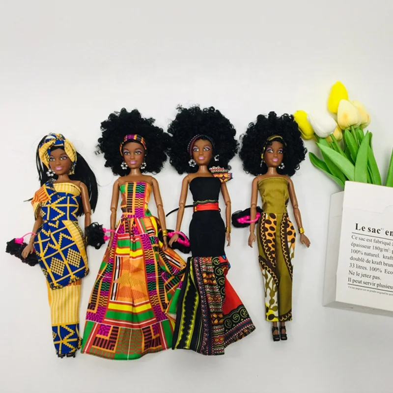 Wholesale black plastic dolls jointed doll family 4 Asst African American