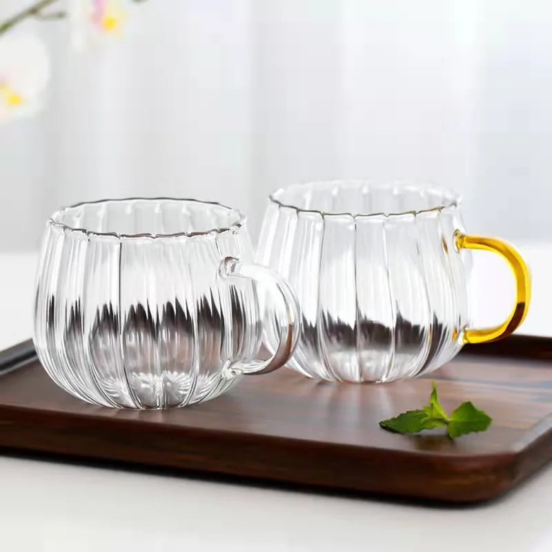 Heat-resistant Pumpkin Ribbed Drinking Glasses Glass Mug for Coffee Milk