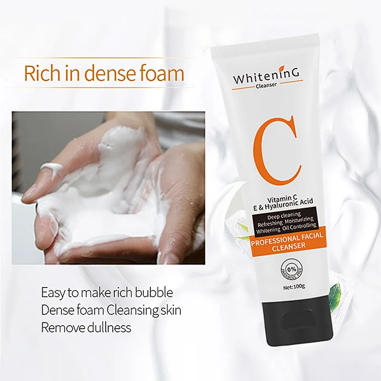 oem hot Sale Natural Organic VC Face Wash Anti Aging Whitening Deep Cleansing Vitamin C Foaming Facial Cleanser
