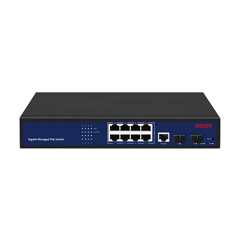 PoE Switch 8 Port Managed Network Switch PoE Ports 8 x 1000 Mbps 2 x 1G SPF Uplink Ports  PoE Switch Power Supply for