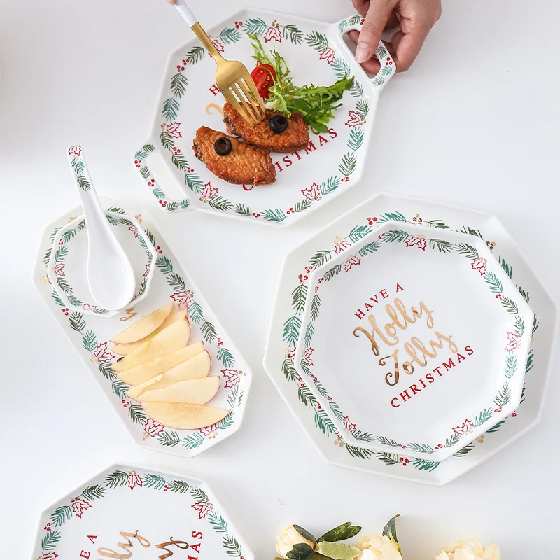 luxury creative promotional festive plates gold imported dinnerware christmas tableware