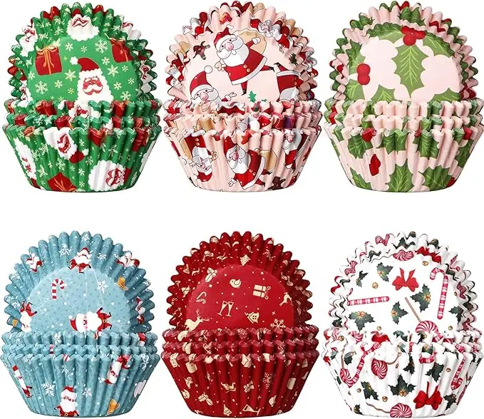 Christmas Cupcake Cups Cases Mini Cupcake Liners White Muffin Liners Grease-proof No Smell Small Cupcake Wrappers Baking Cups